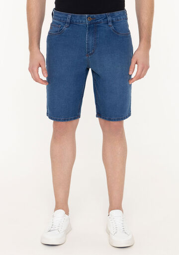 Bermuda Jeans Reta Masculina Com Bolsos E Elastano, JEANS. Bermuda Jeans Reta Masculina Com Bolsos E Elastano, JEANS, large.