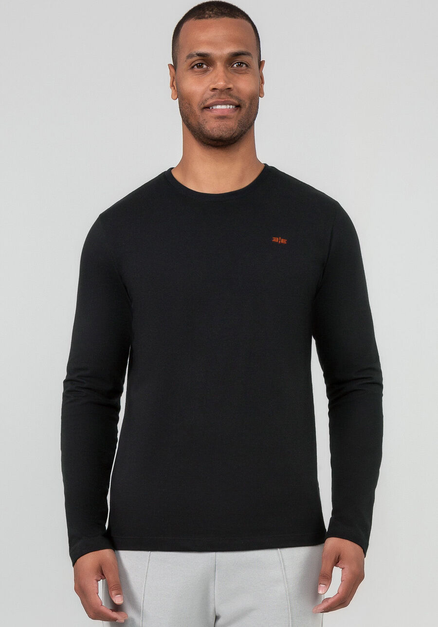 Camiseta Manga Longa Masculina em Malha Básica, PRETO REATIVO. Camiseta Manga Longa Masculina em Malha Básica, PRETO REATIVO, large.