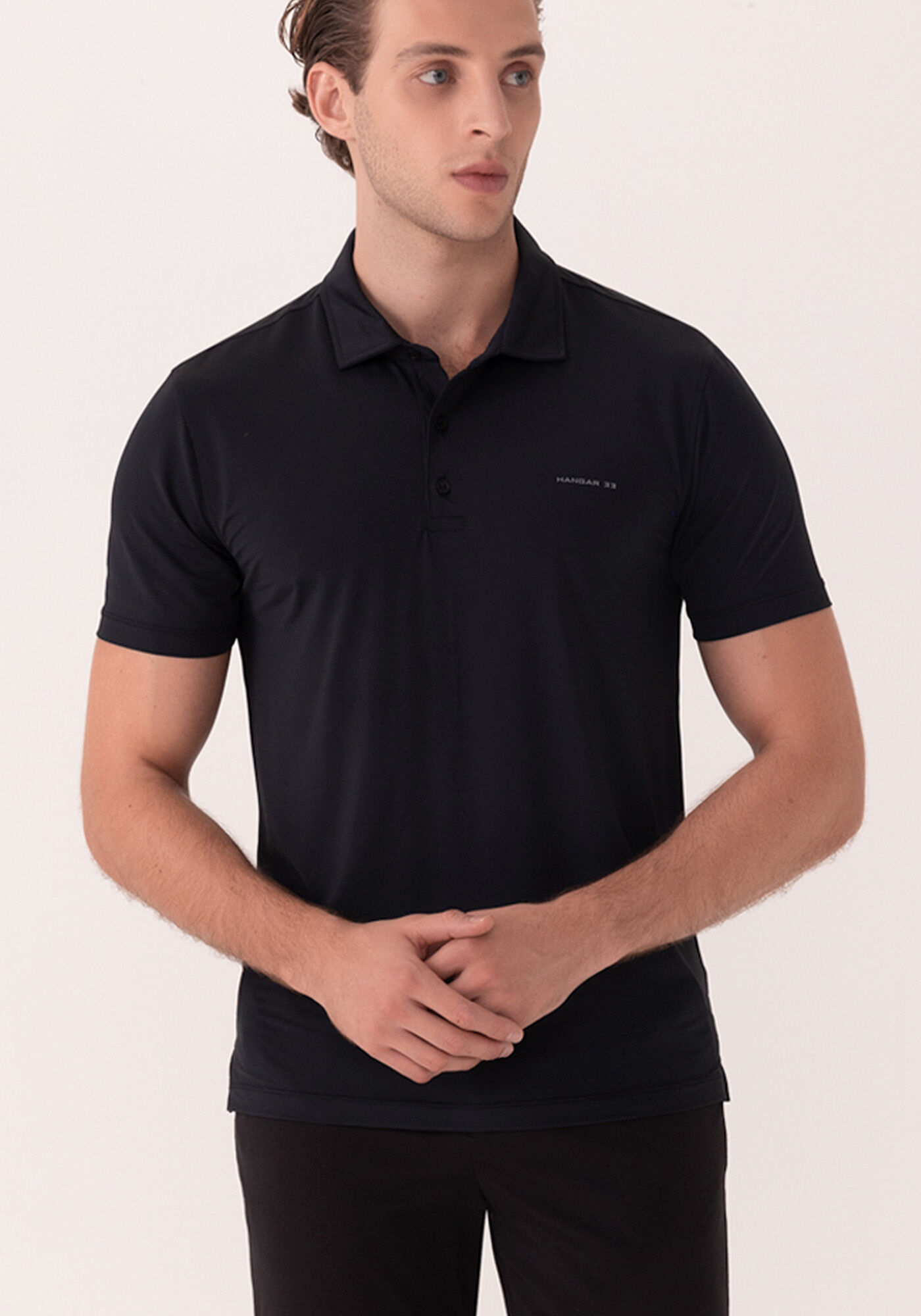 Camisa Polo Com Mangas Curtas E Prote&ccedil;&atilde;o Solar, PRETO, large.