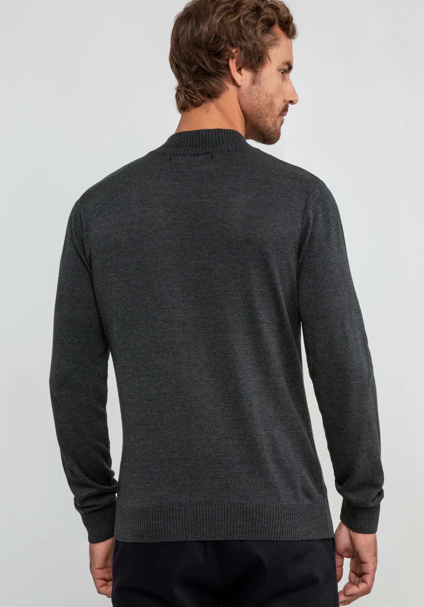 Blus&atilde;o Masculino em Tric&ocirc; com Z&iacute;per, PRETO REATIVO, large.