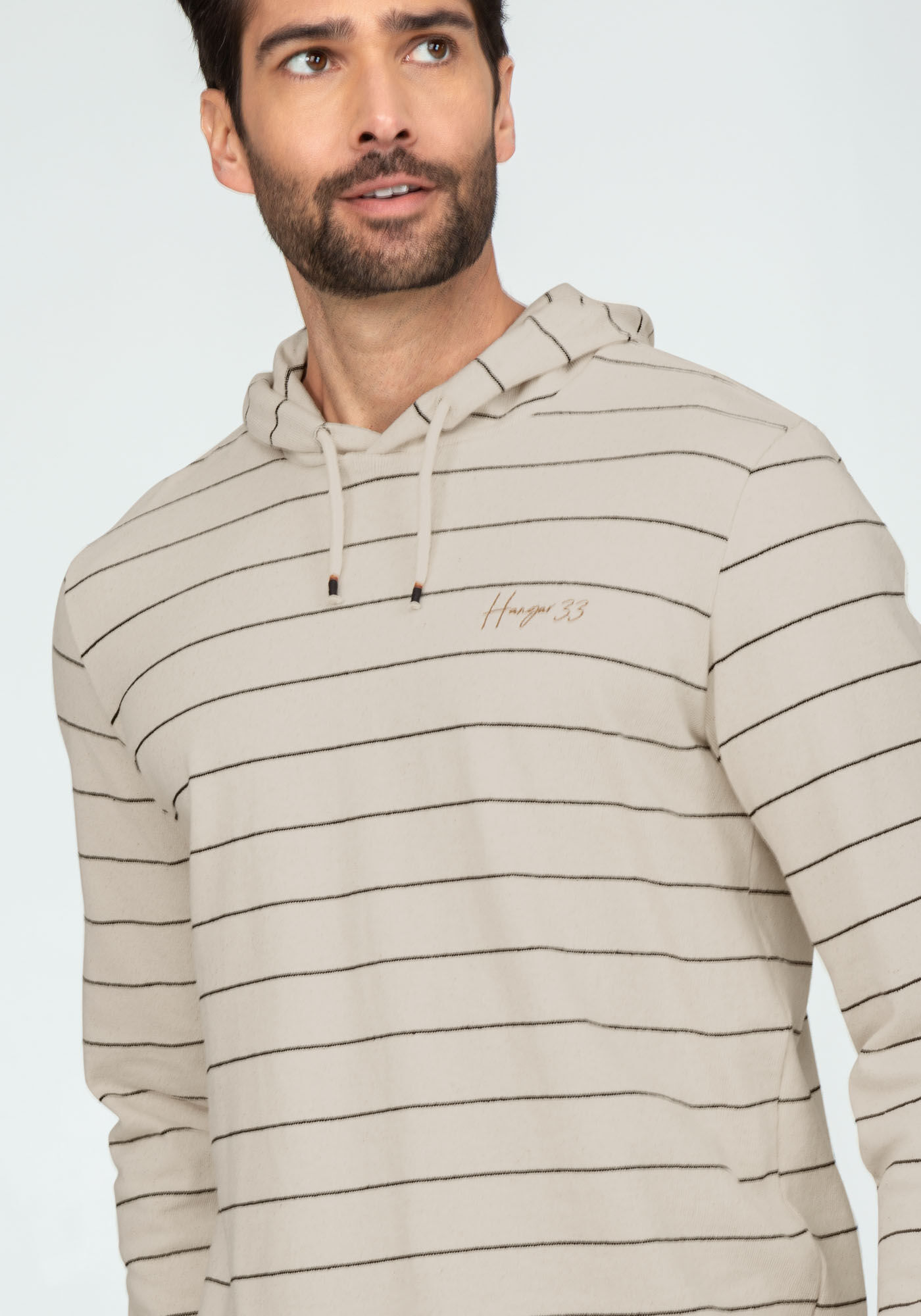 Blus&atilde;o Listrado em Malha com Capuz, BRANCO OFF WHITE, large.