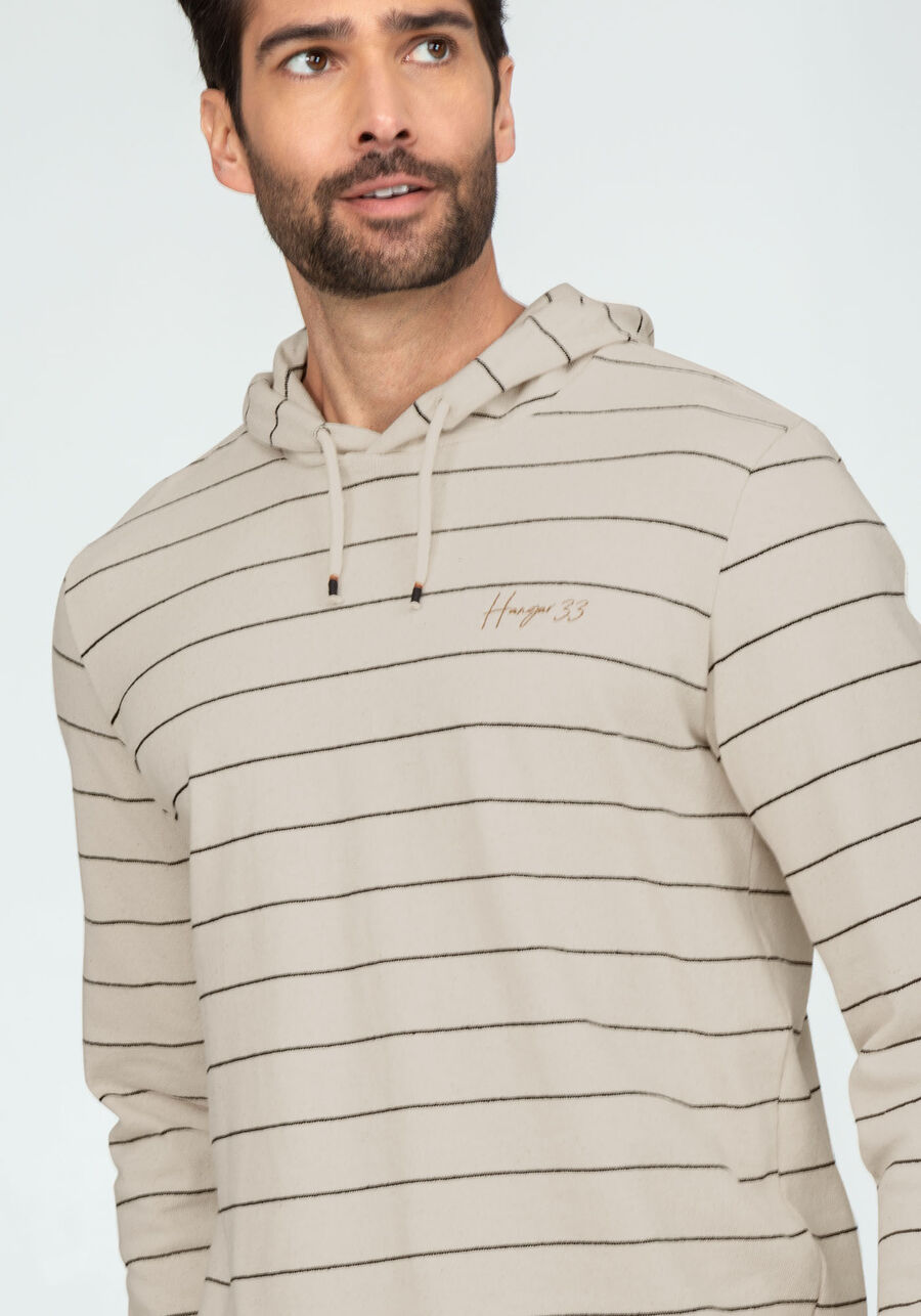Blusão Listrado em Malha com Capuz, BRANCO OFF WHITE. Blusão Listrado em Malha com Capuz, BRANCO OFF WHITE, large.