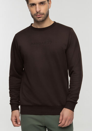 Blusão Masculino Com Punho E Gola Redonda Em Malha Premium, MARROM EGGPLANT. Blusão Masculino Com Punho E Gola Redonda Em Malha Premium, MARROM EGGPLANT, large.