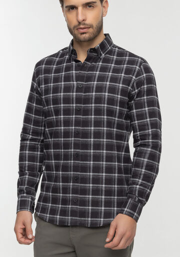 Camisa Masculina De Mangas Longas Slim Fit Tecido Flanela, PRETO. Camisa Masculina De Mangas Longas Slim Fit Tecido Flanela, PRETO, large.