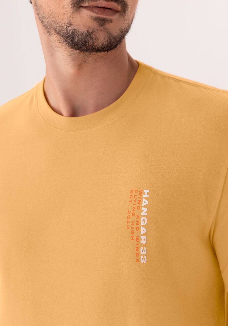 Camiseta De Manga Curta Com Estampa Em Meia Malha Peletizada, LARANJA SUNSET. Camiseta De Manga Curta Com Estampa Em Meia Malha Peletizada, LARANJA SUNSET, large.