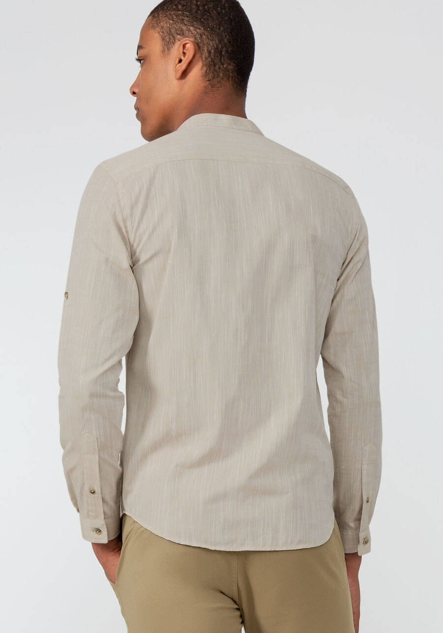 Camisa Masculina Slim Fit de Algodão Gola Padre, . Camisa Masculina Slim Fit de Algodão Gola Padre, , large.