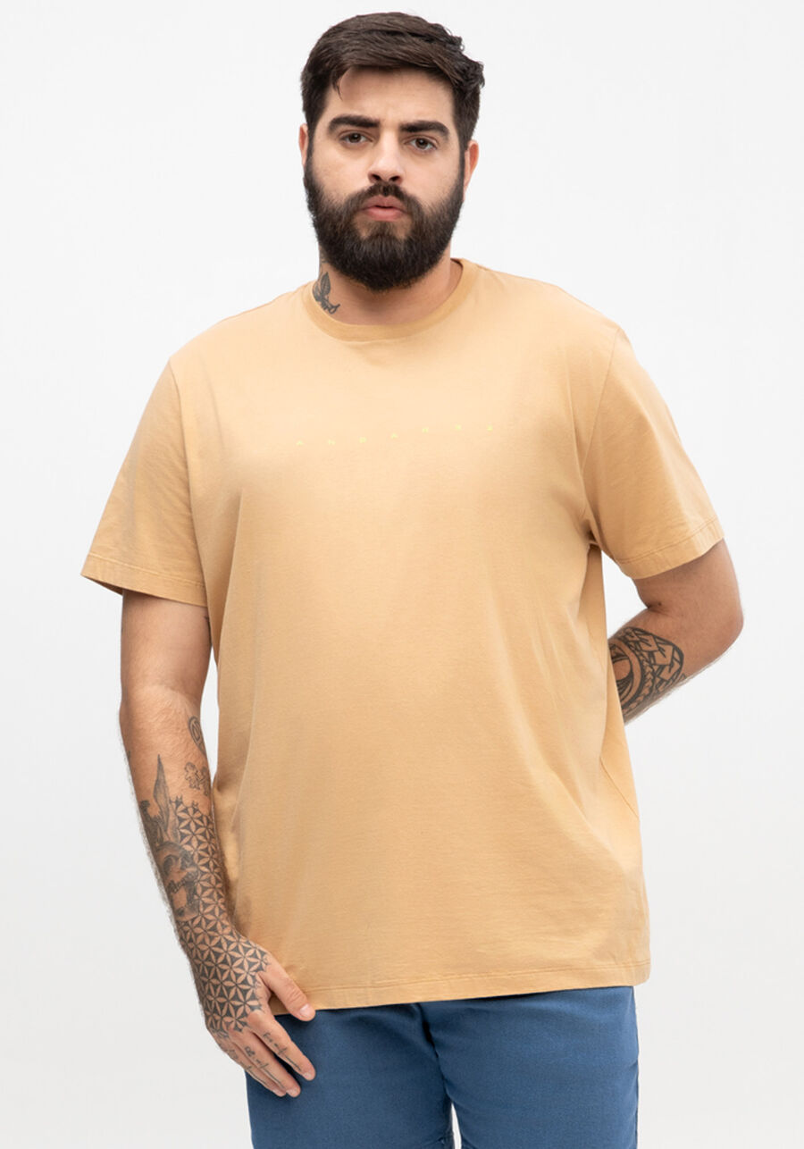 Camiseta Masculina Big & Tall em Malha Paletizada, BEGE TIGER. Camiseta Masculina Big & Tall em Malha Paletizada, BEGE TIGER, large.