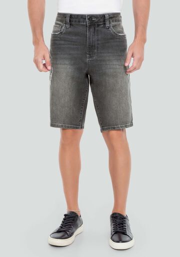 Bermuda Jeans Masculina Reta Preta Estonada, PRETO REATIVO. Bermuda Jeans Masculina Reta Preta Estonada, PRETO REATIVO, large.