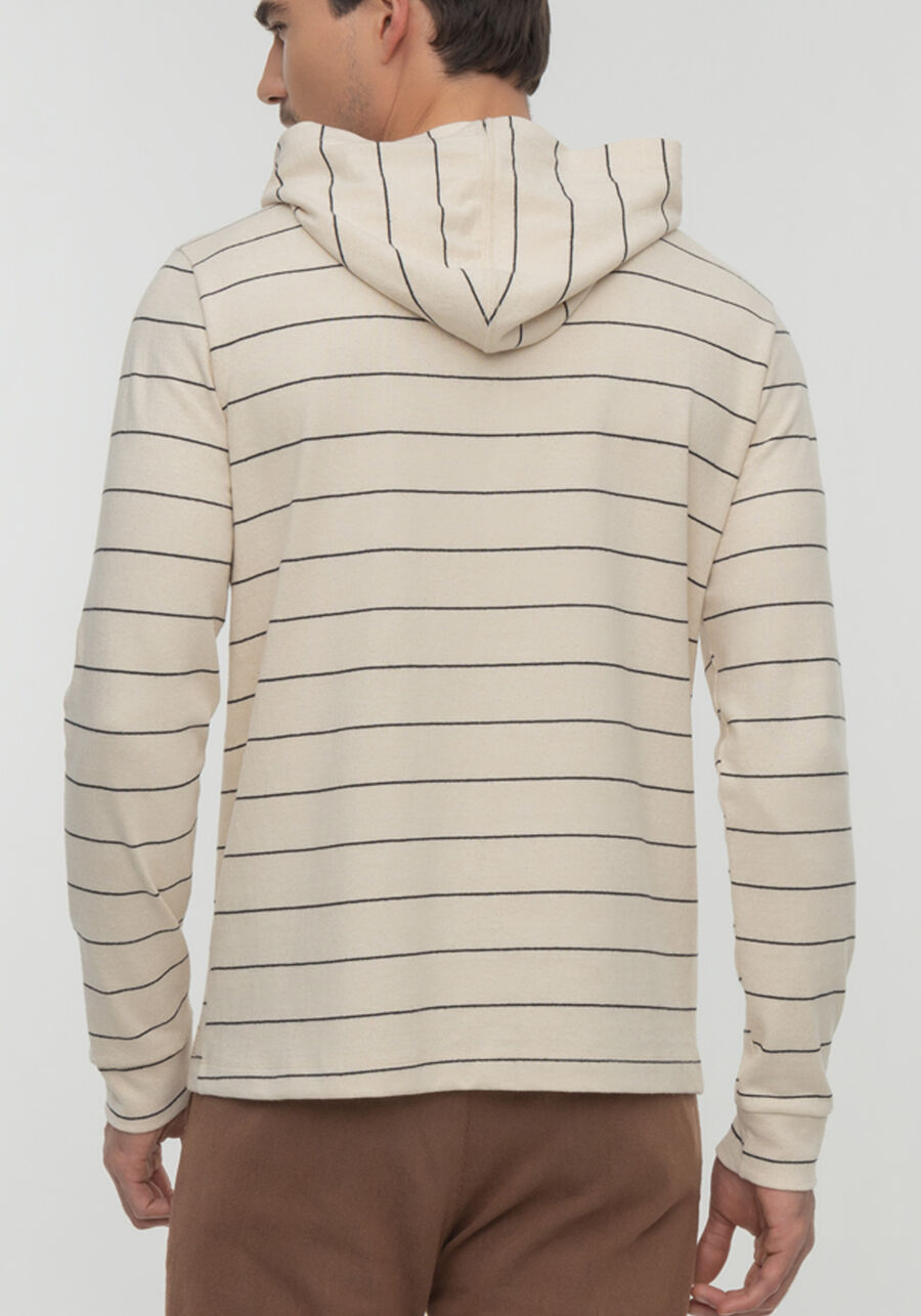 Blusão De Mangas Longas Com Capuz Em Malha Listrada, BRANCO OFF WHITE. Blusão De Mangas Longas Com Capuz Em Malha Listrada, BRANCO OFF WHITE, large.