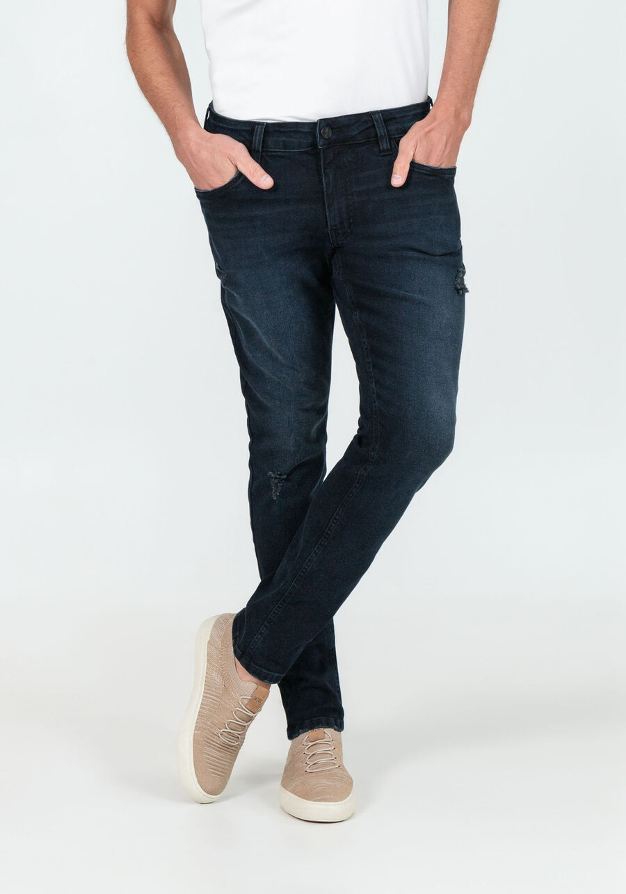 Calça Jeans Skinny Lavagem Escura Denim Premium, JEANS, large.