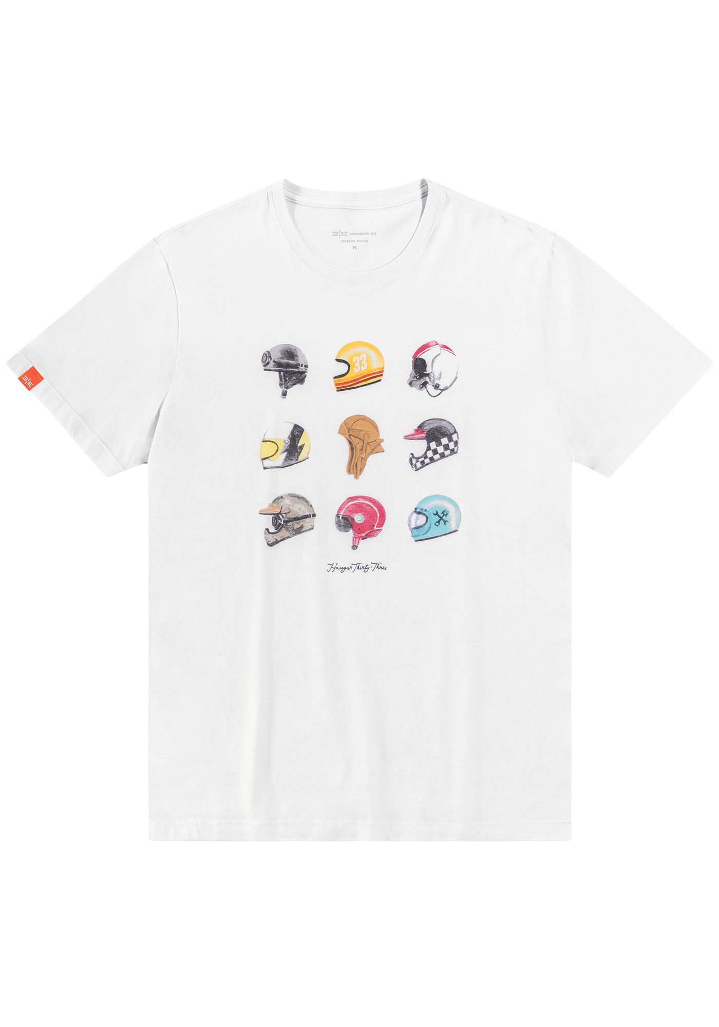 Camiseta Masculina em Malha com Estampa Capacetes, BRANCO, large.