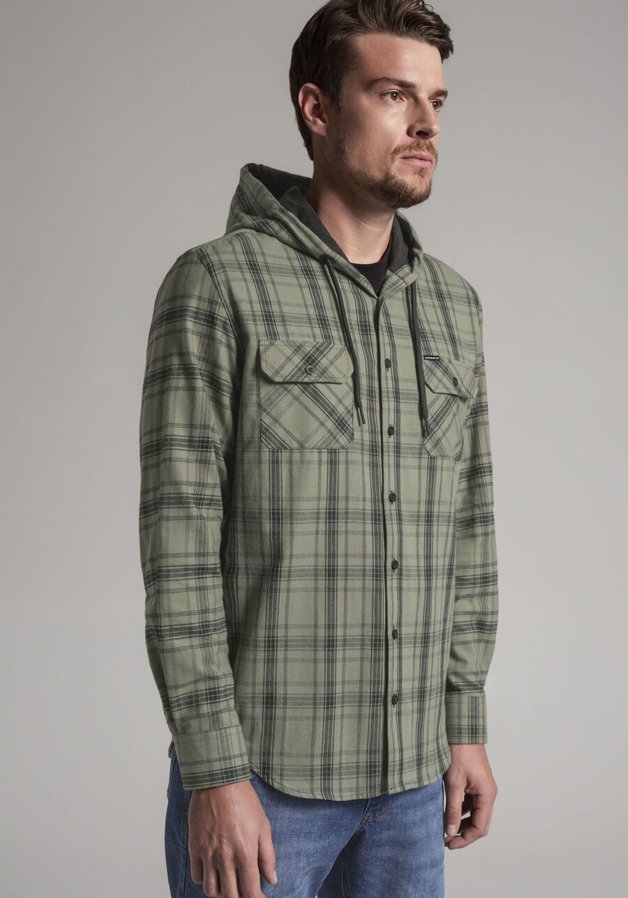 Camisa Masculina em Flanela Xadrez com Capuz, VERDE REIGN. Camisa Masculina em Flanela Xadrez com Capuz, VERDE REIGN, large.