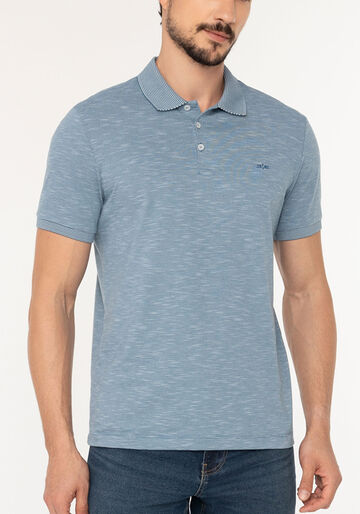 Camisa Polo De Mangas Curtas Em Malha Listrada Flamê, AZUL FRANCA. Camisa Polo De Mangas Curtas Em Malha Listrada Flamê, AZUL FRANCA, large.