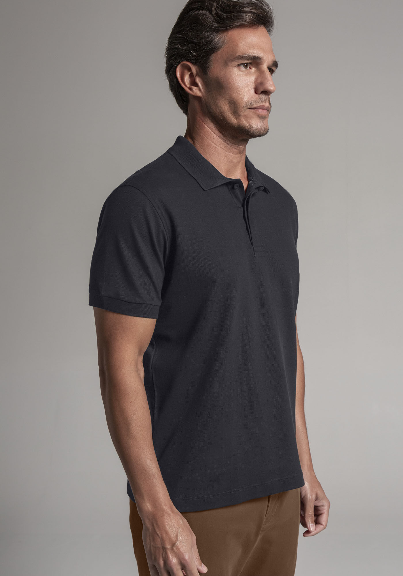 Camisa Polo Masculina em Malha Suedine Premium, PRETO REATIVO, large.