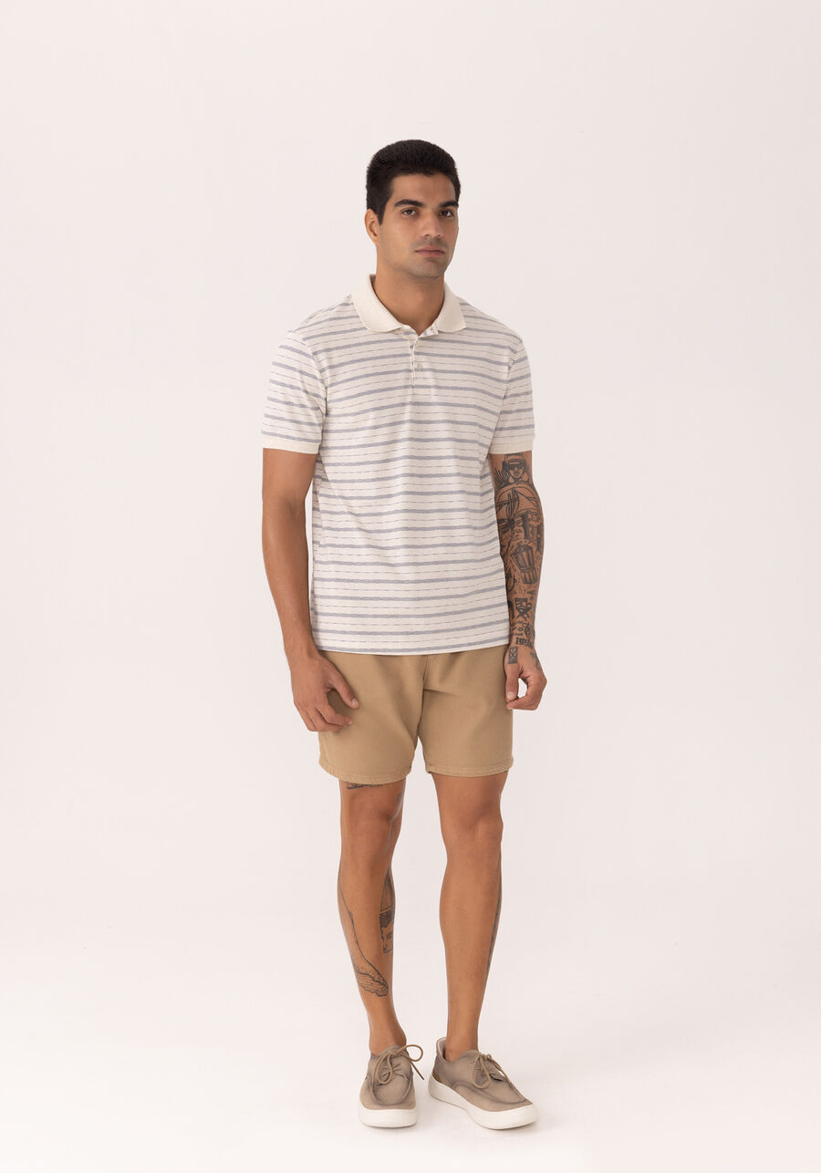 Camisa Polo Com Mangas Curtas Em Malha Piquet Com Linho, MARINHO IMPERIO. Camisa Polo Com Mangas Curtas Em Malha Piquet Com Linho, MARINHO IMPERIO, large.