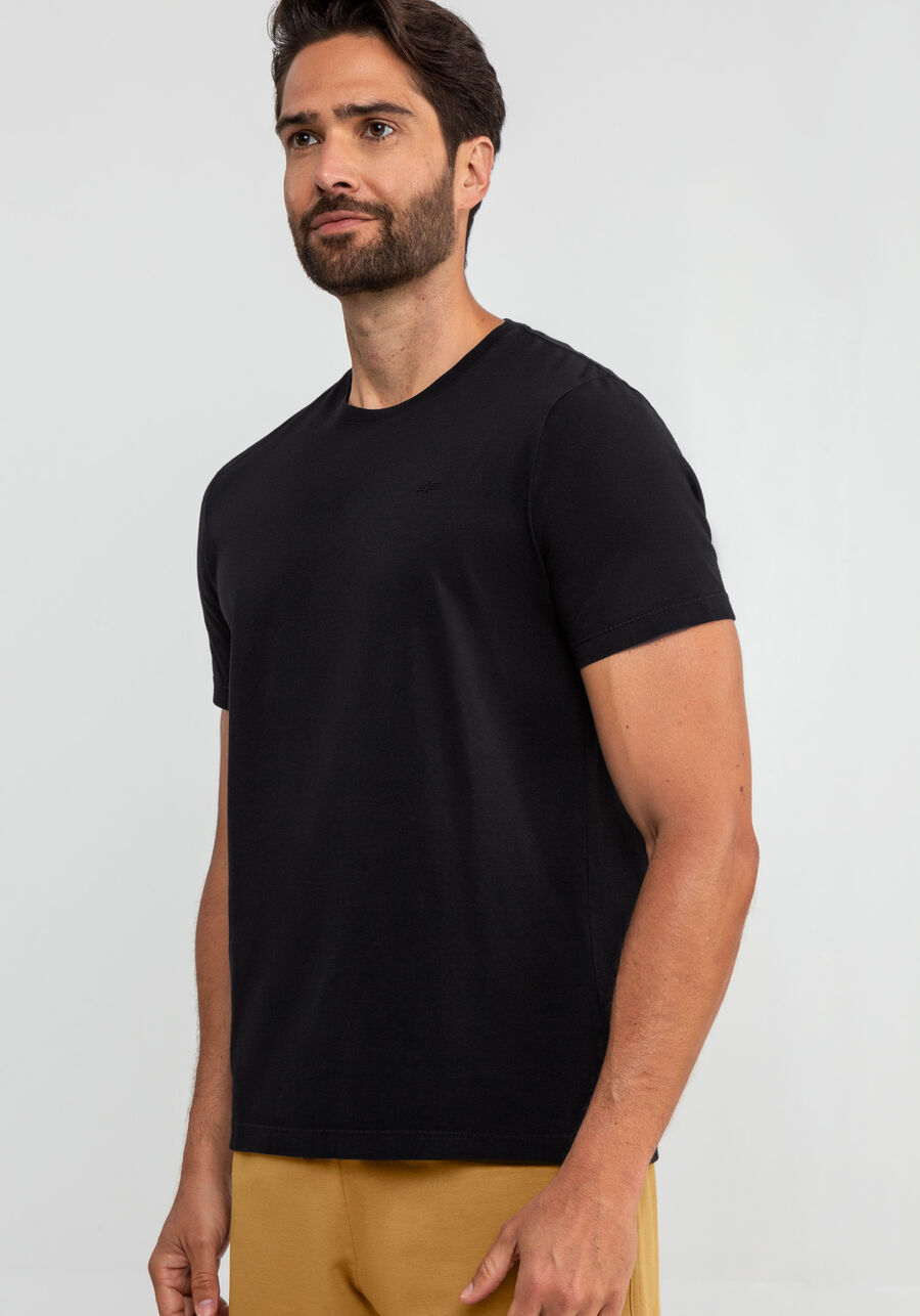 Camiseta Masculina em Malha com Manga Curta, PRETO REATIVO. Camiseta Masculina em Malha com Manga Curta, PRETO REATIVO, large.