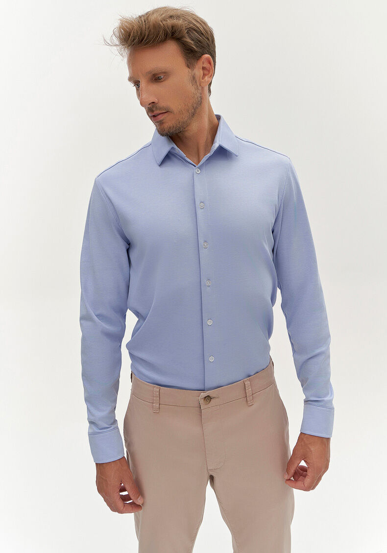 Camisa Masculina Slim Fit em Malha Tech Skin, AZUL BRIGHT, large.