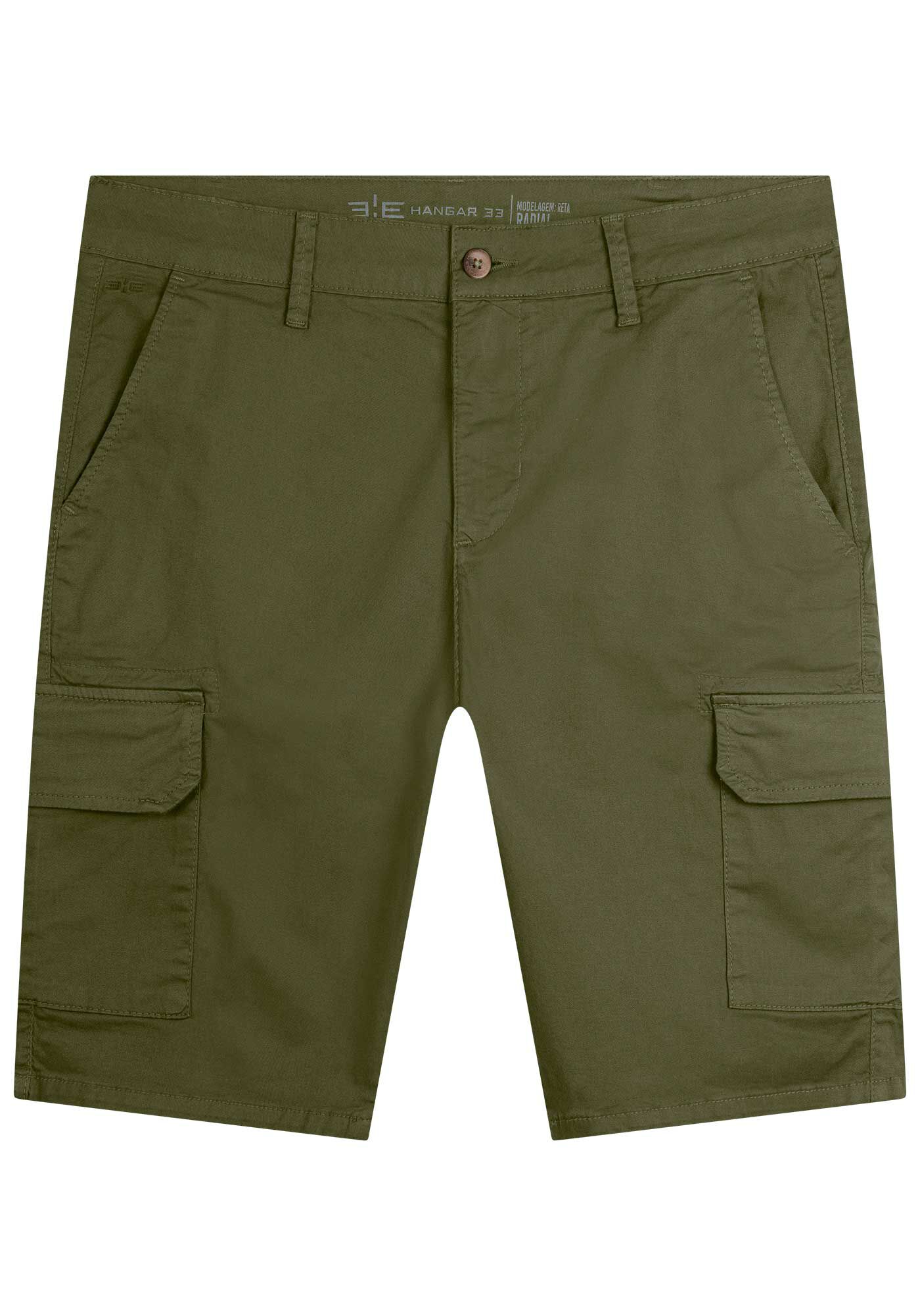 Bermuda Sarja Masculina Reta Chino Cargo, VERDE GUS, large.