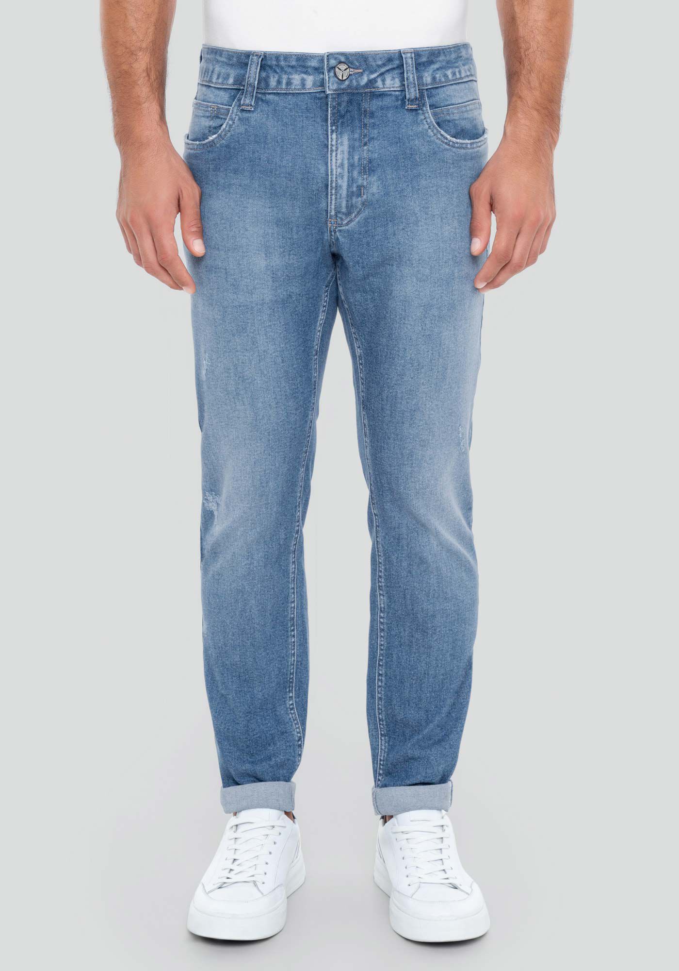 Calça jeans masculina com botões na frente top