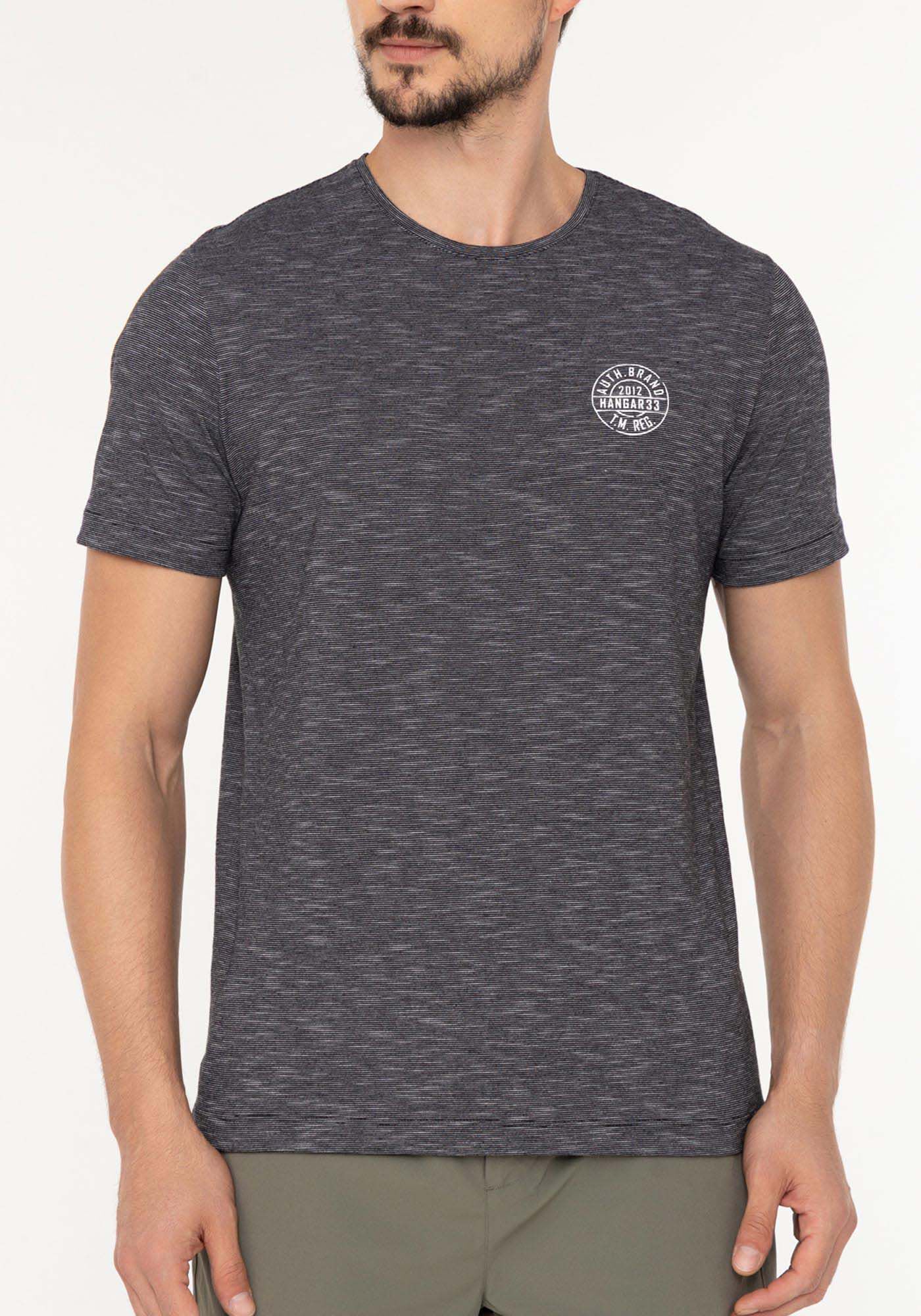 Camiseta De Mangas Curtas Em Malha Listrada Flam&ecirc;, PRETO, large.