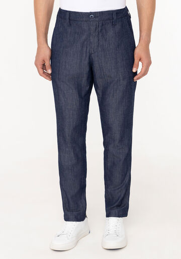 Calça De Alfaiataria Em Jeans Amaciado Com Linho, JEANS. Calça De Alfaiataria Em Jeans Amaciado Com Linho, JEANS, large.