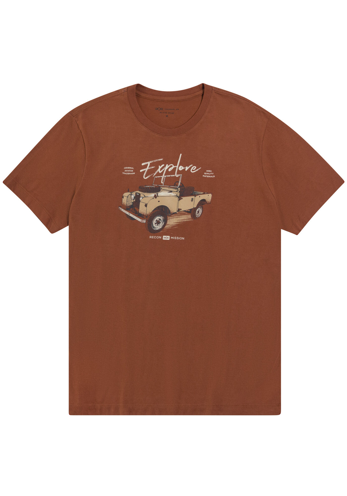 Camiseta Masculina em Malha Peletizada Estampada, LARANJA FERRUGEM, large.