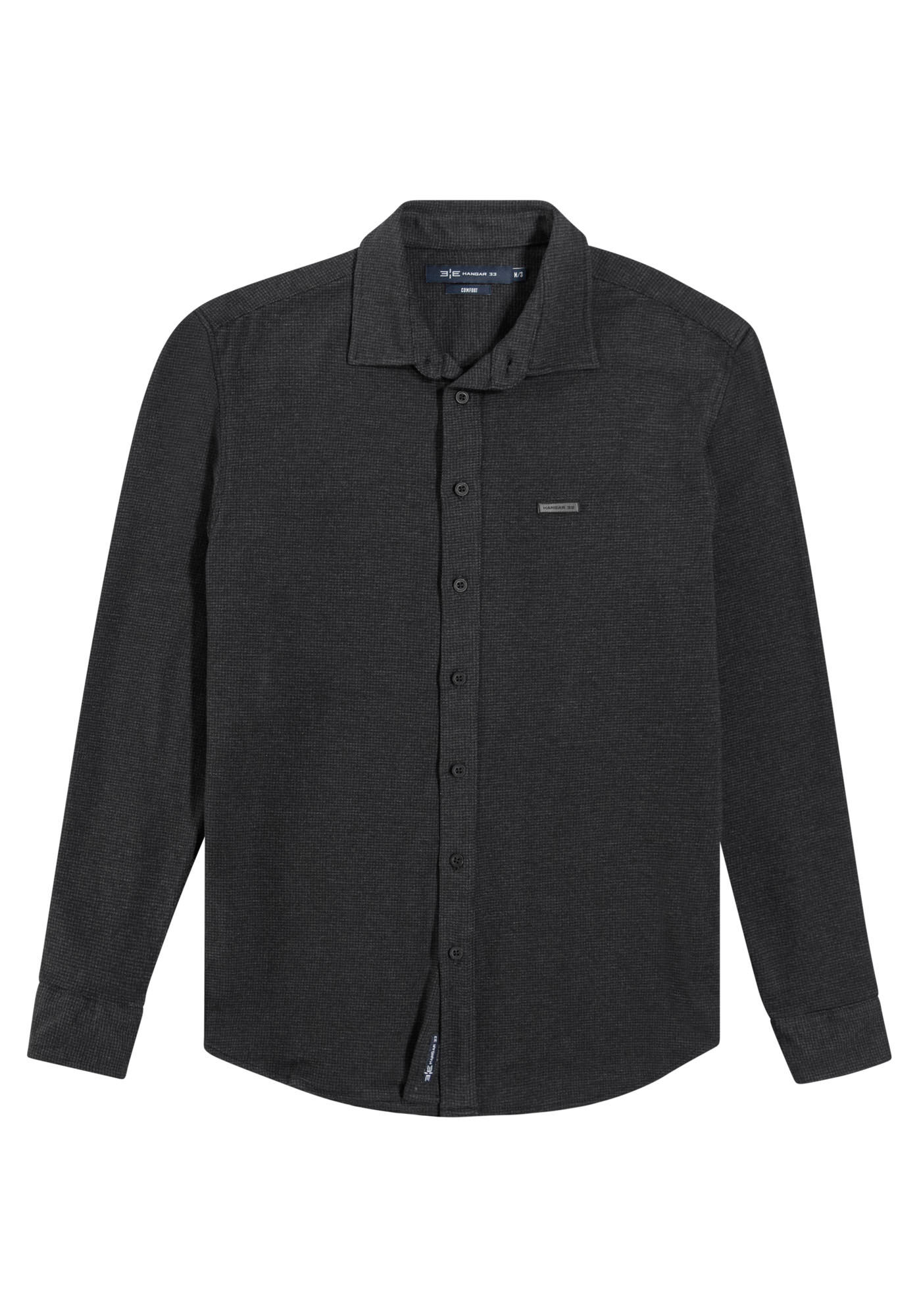 Camisa Masculina Comfort em Malha Pied Poule, PRETO REATIVO, large.
