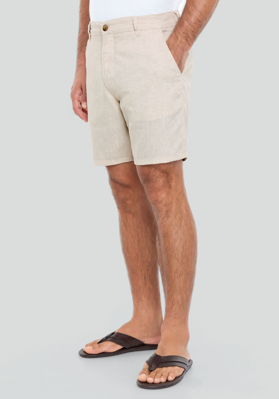 Shorts Masculino Reto em Tecido Linho, NATURAL. Shorts Masculino Reto em Tecido Linho, NATURAL, large.