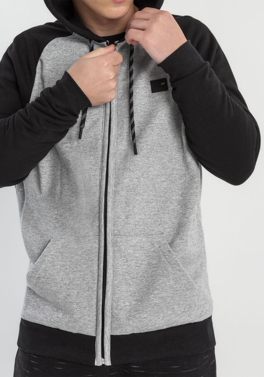 Jaqueta Bicolor Bolso e Capuz, MESCLA MEDIO. Jaqueta Bicolor Bolso e Capuz, MESCLA MEDIO, large.