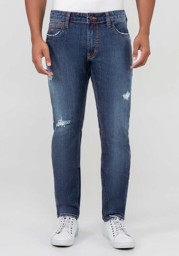 Calça Jeans Masculina Slim Destroyed, JEANS, large.