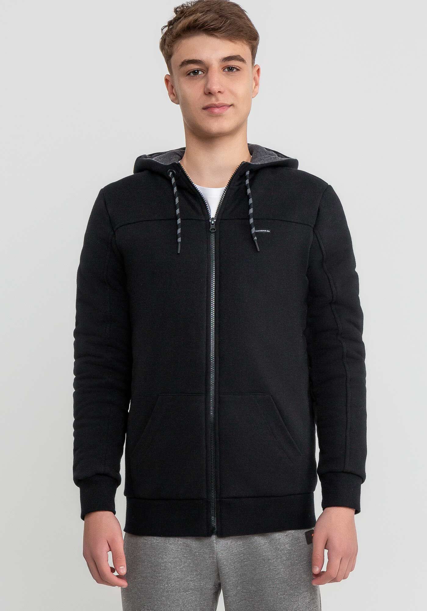 Jaqueta Juvenil em Moletom com Manta T&eacute;rmica, PRETO REATIVO, large.