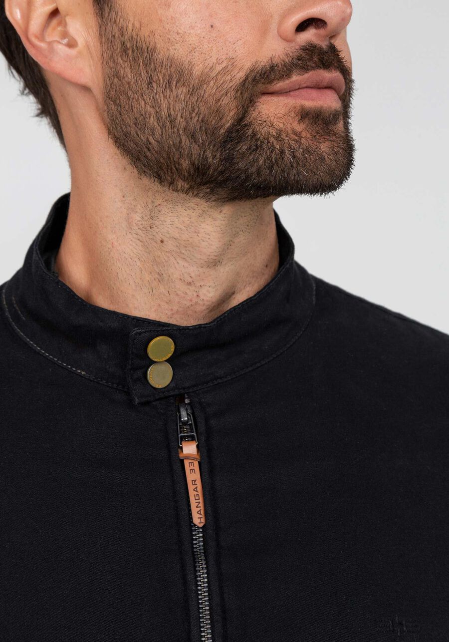 Jaqueta Sarja Masculina com Gola Alta, PRETO REATIVO. Jaqueta Sarja Masculina com Gola Alta, PRETO REATIVO, large.