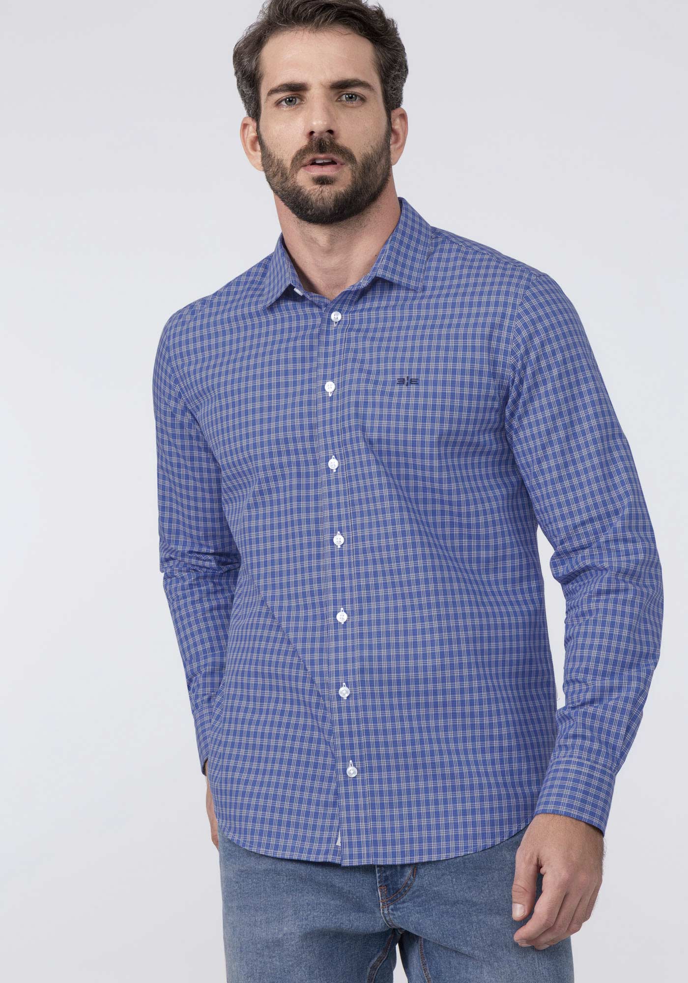 Camisa Moda Inverno Xadrez Masculina Algodão Trabalho Slim Fit Bonita